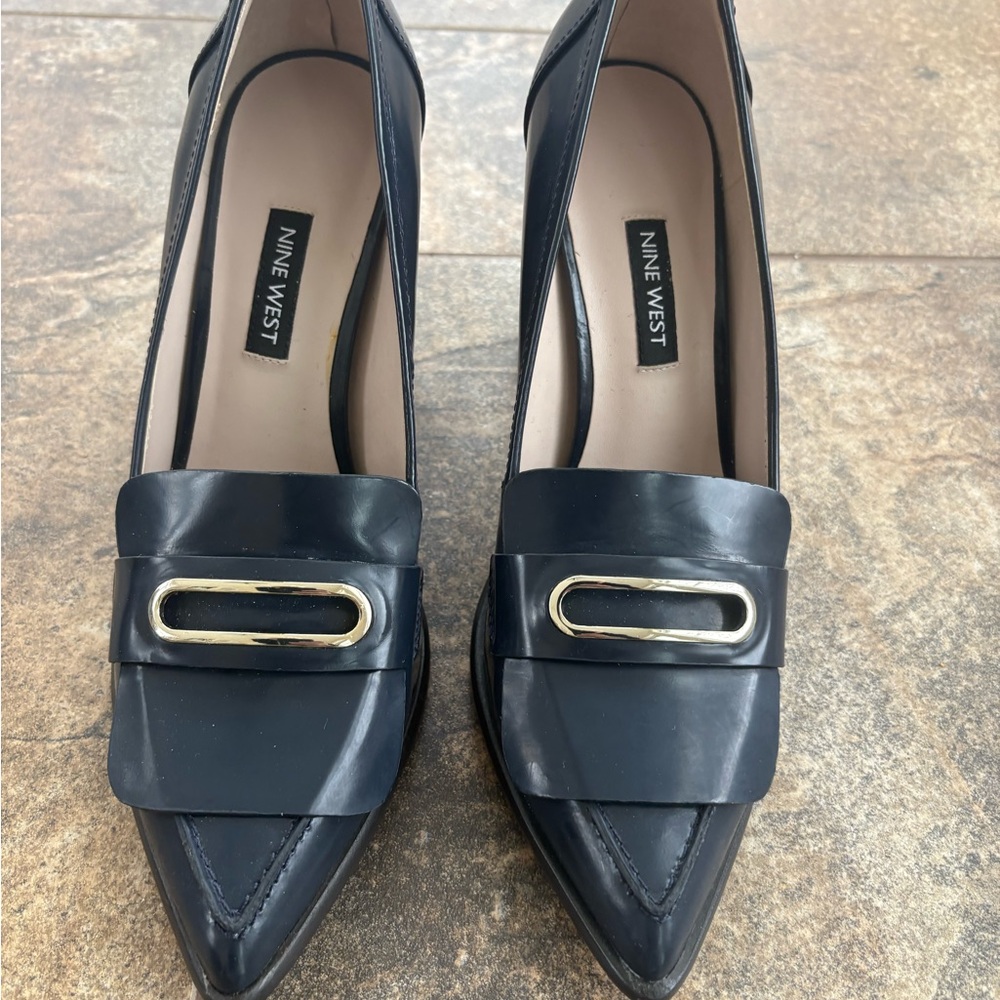 Nine West Navy Blue Heeled Loafers